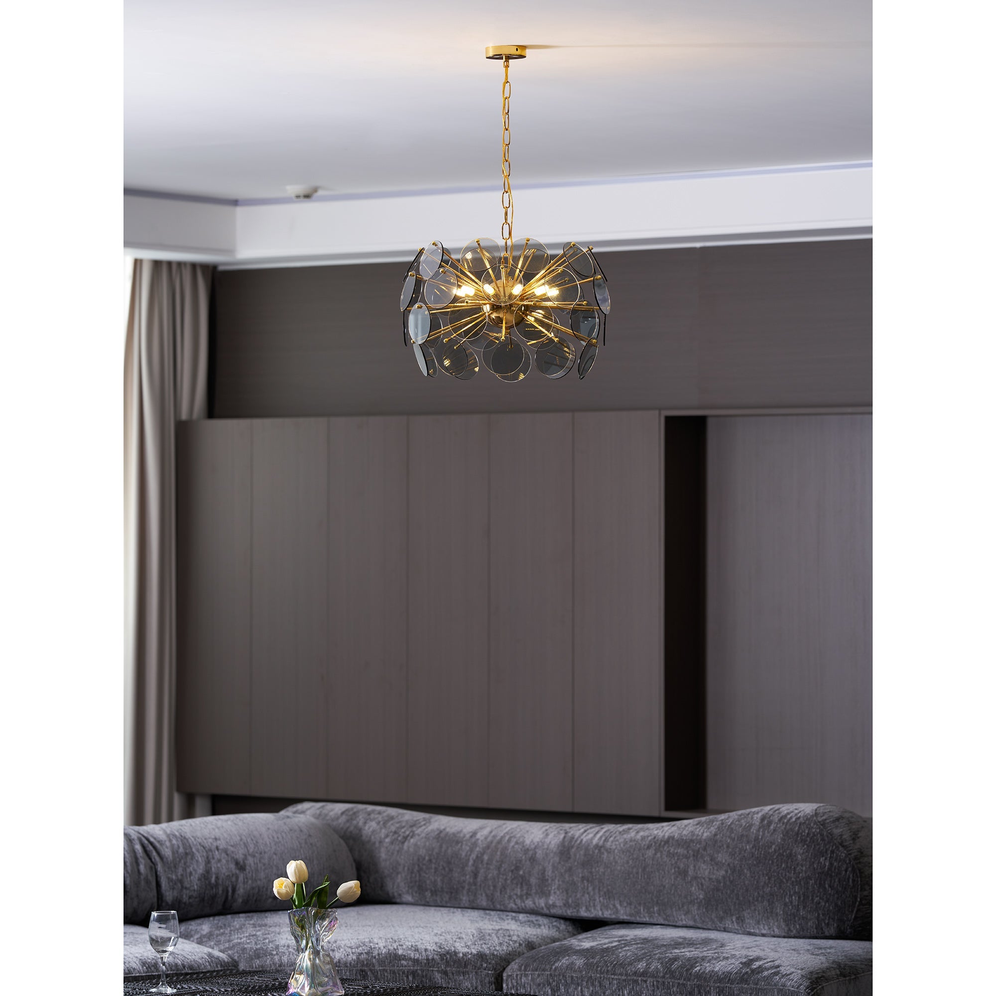 Blue Glass Disc Sputnik Chandelier