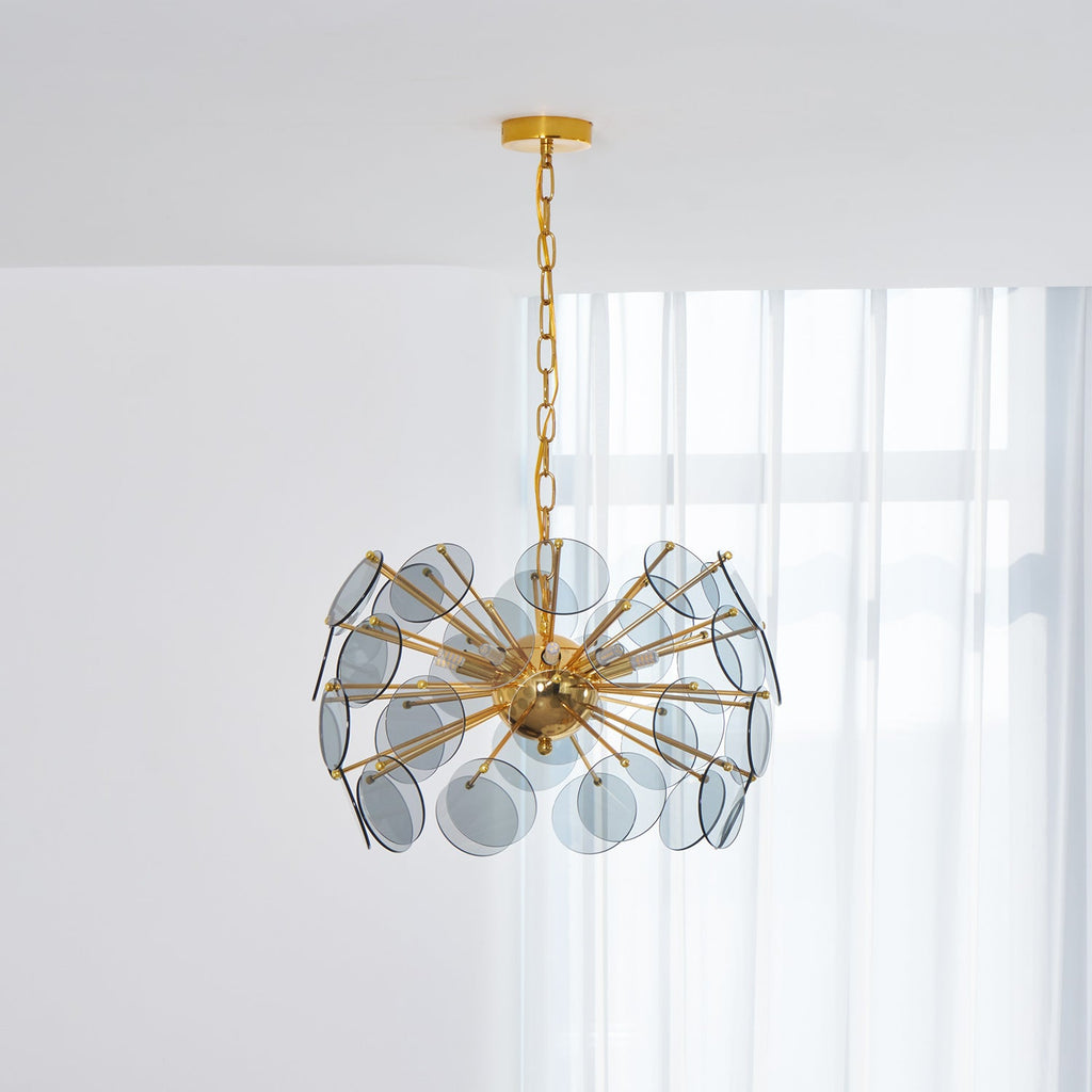 Blue Glass Disc Sputnik Chandelier