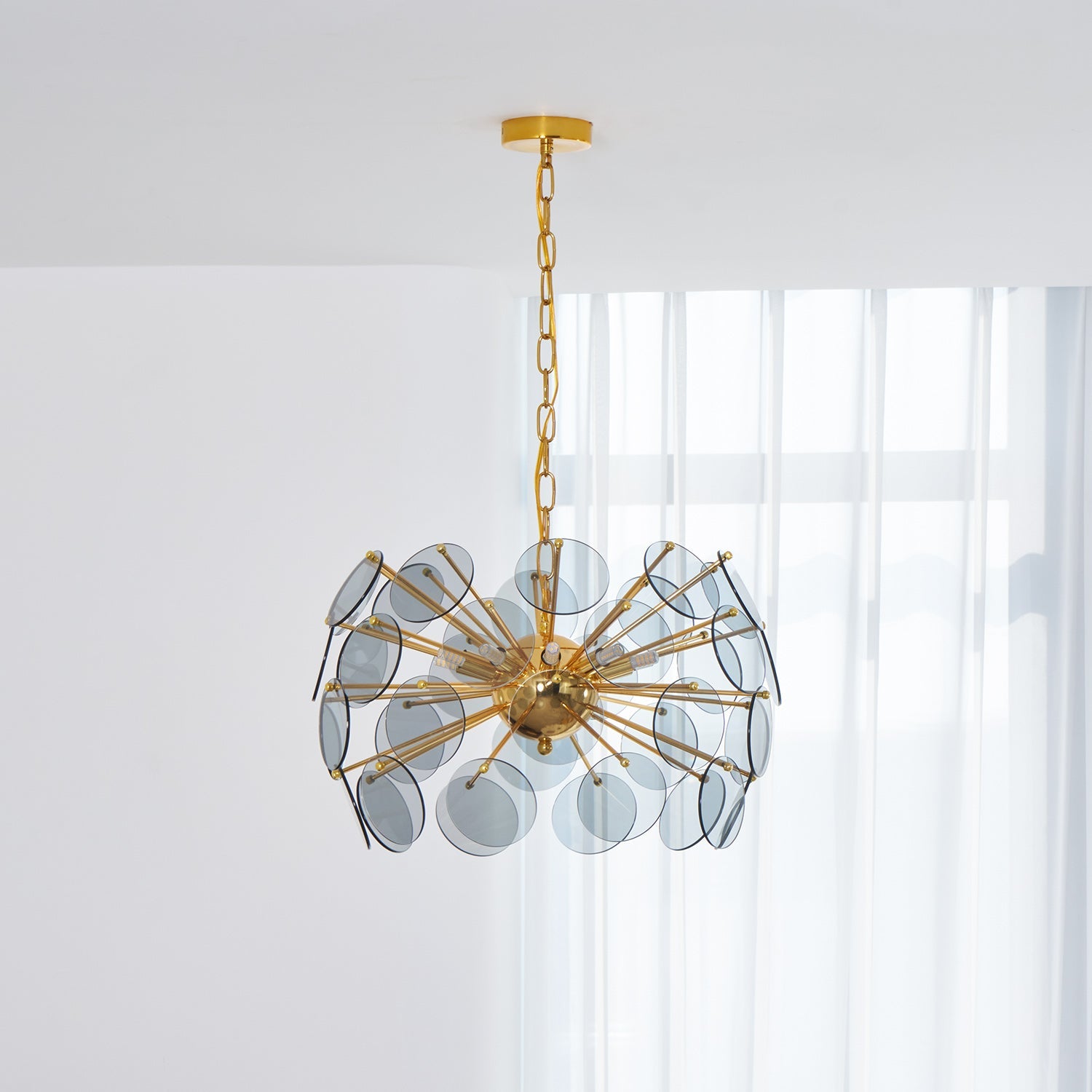 Blue Glass Disc Sputnik Chandelier