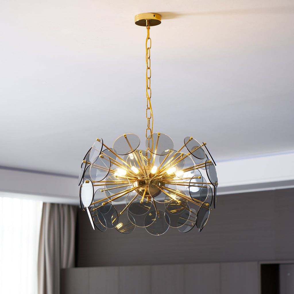 Blue Glass Disc Sputnik Chandelier