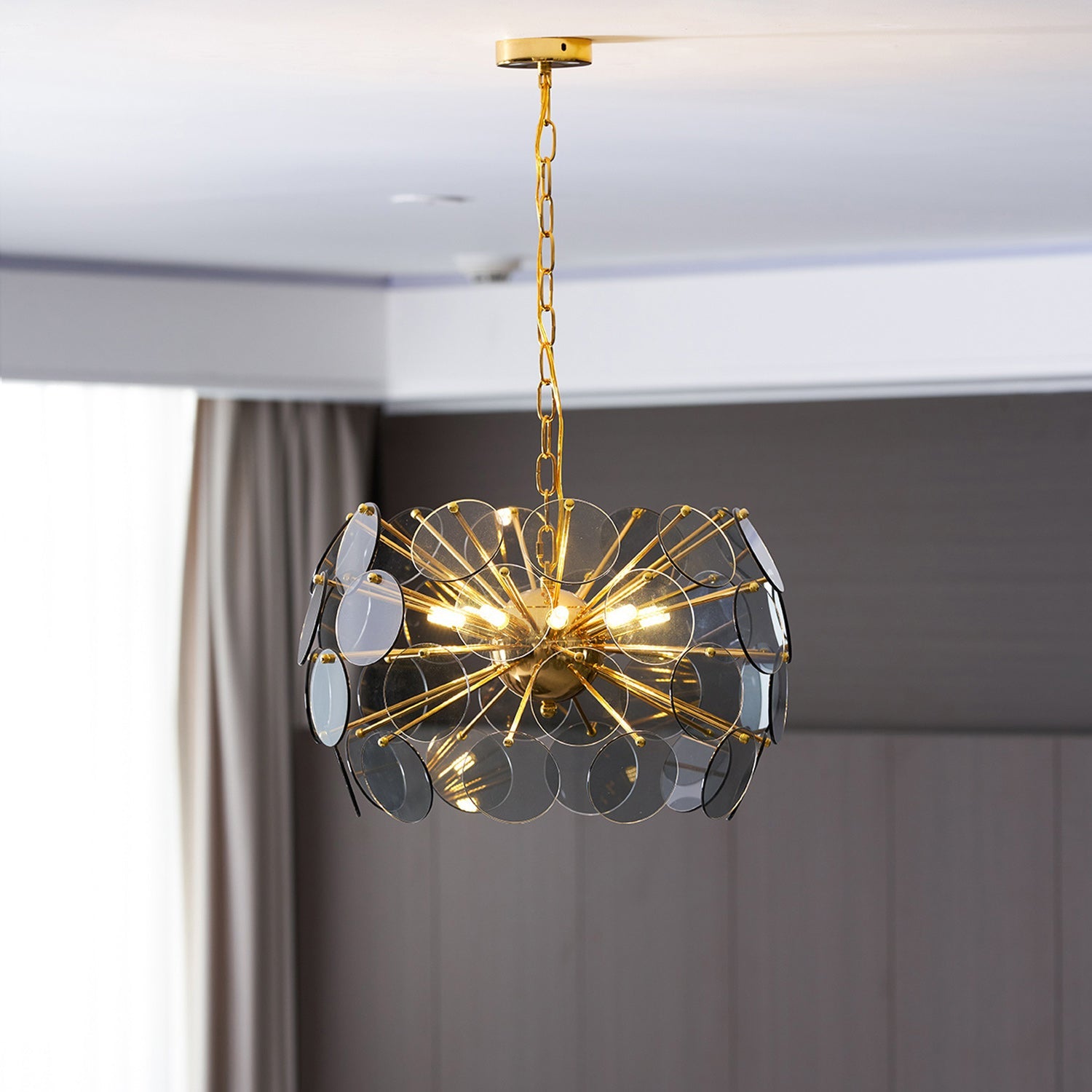 Blue Glass Disc Sputnik Chandelier