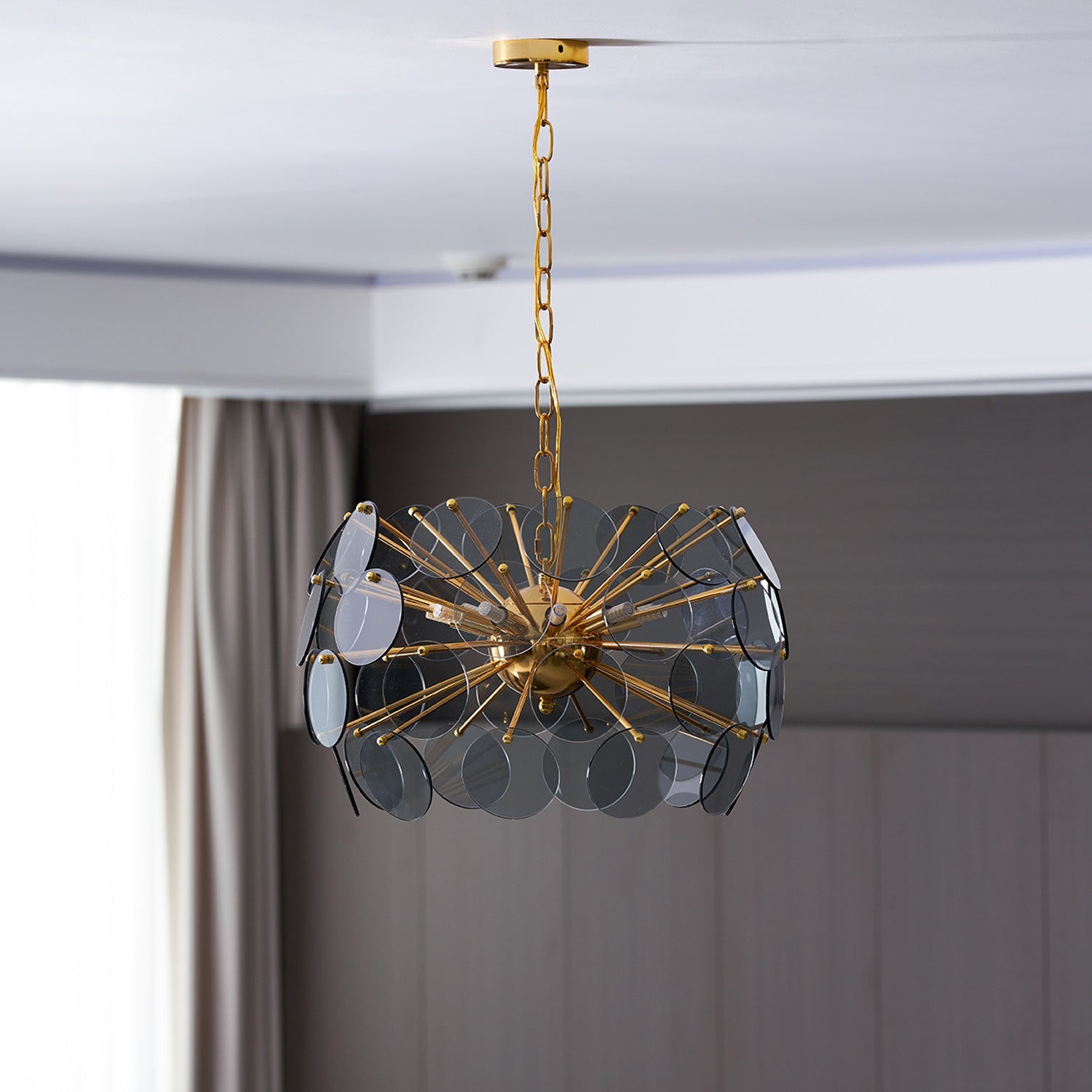 Blue Glass Disc Sputnik Chandelier