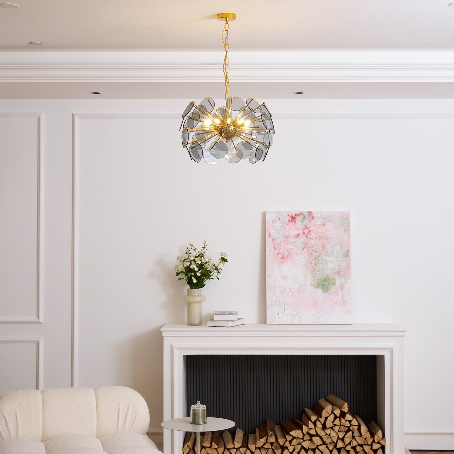 Blue Glass Disc Sputnik Chandelier