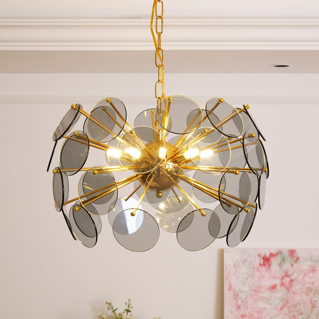 Blue Glass Disc Sputnik Chandelier