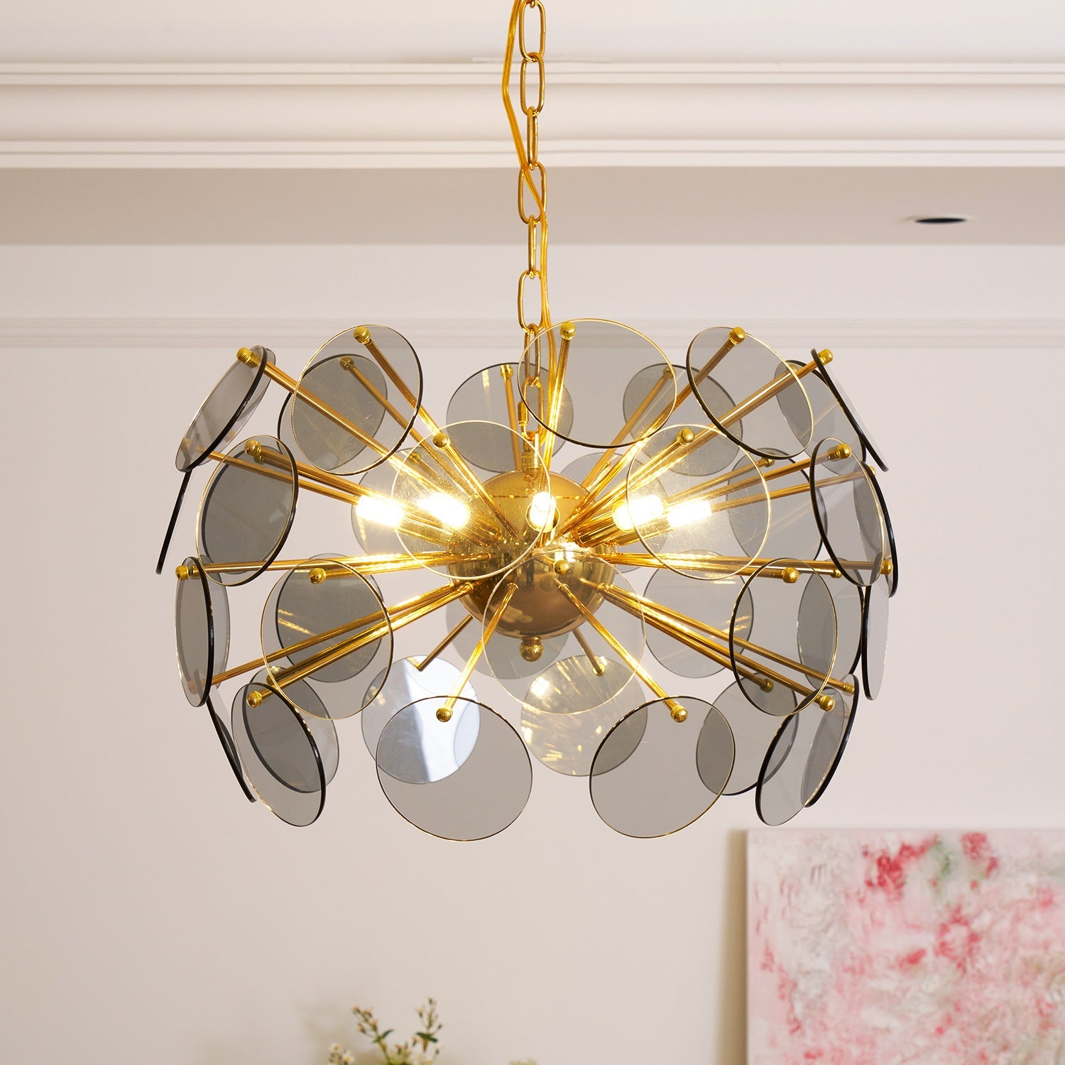 Blue Glass Disc Sputnik Chandelier