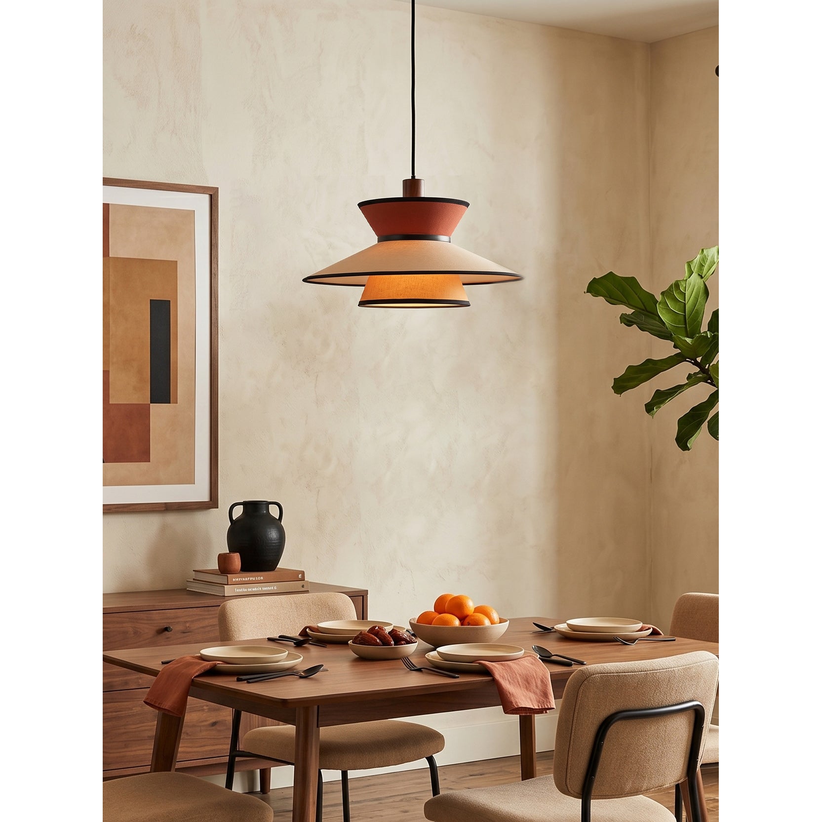Tiered Fabric Pendant Light, 3-Shade