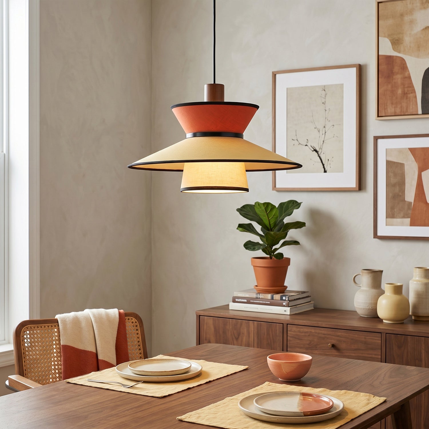 Tiered Fabric Pendant Light, 3-Shade
