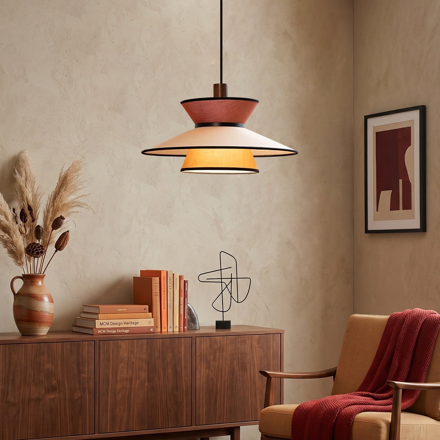 Tiered Fabric Pendant Light, 3-Shade