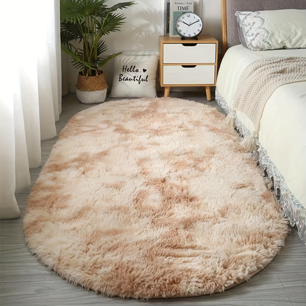DecoEllis: Modern Oval Rug in Neutral Style with Soft Pile – Decorative for Living Room & Bedroom