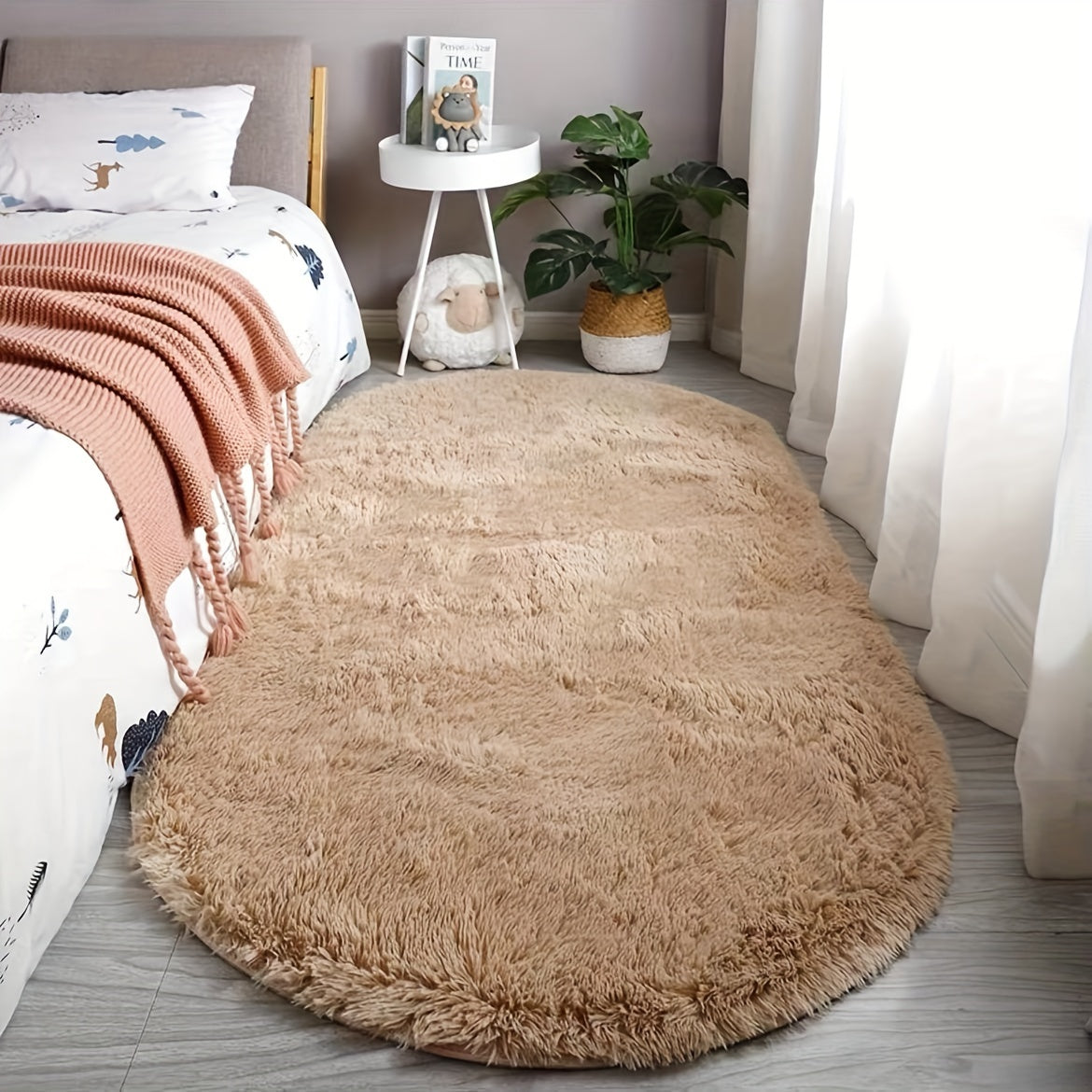 DecoEllis: Modern Oval Rug in Neutral Style with Soft Pile – Decorative for Living Room & Bedroom