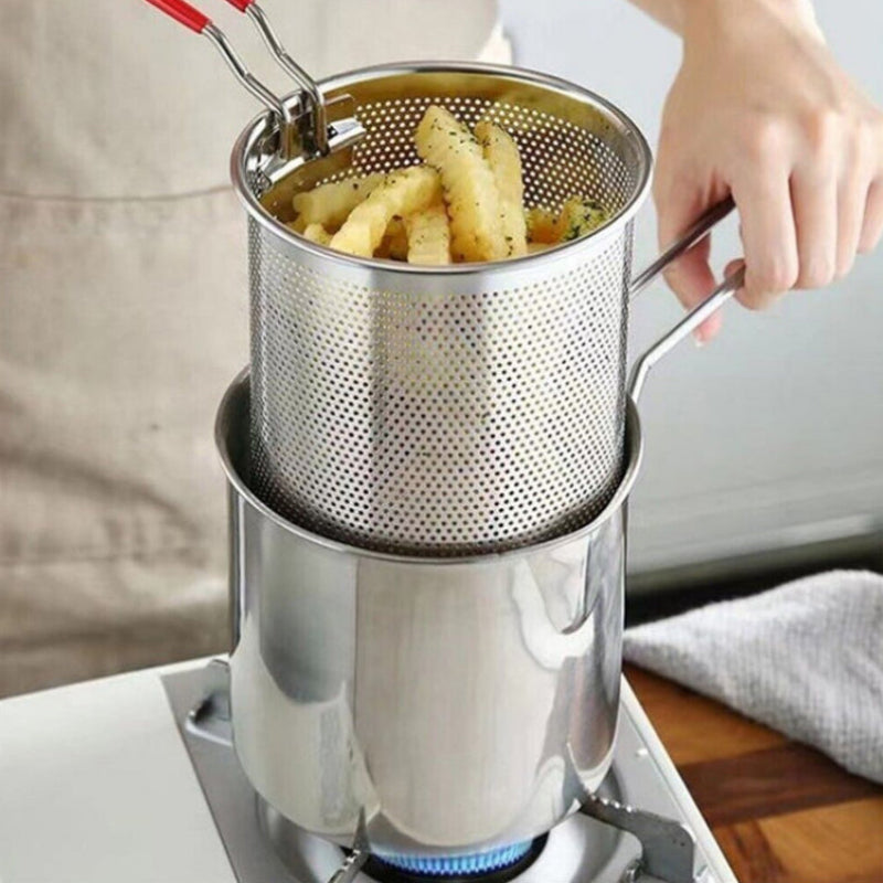Deep Fryer Pot Stainless Steel Stovetop with Handle and Basket
