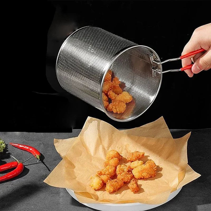 Deep Fryer Pot Stainless Steel Stovetop with Handle and Basket