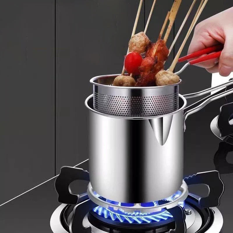 Deep Fryer Pot Stainless Steel Stovetop with Handle and Basket