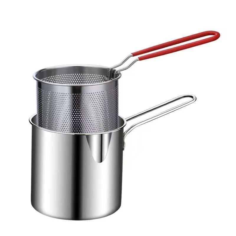 Deep Fryer Pot Stainless Steel Stovetop with Handle and Basket