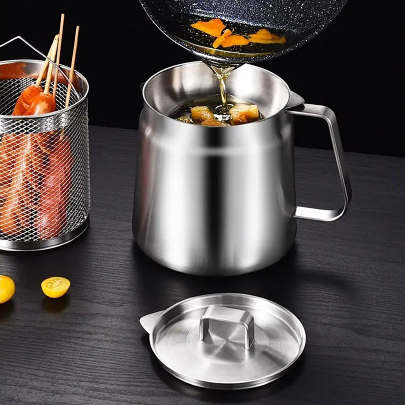 Deep Frying Pot with Oil Strainer, Fine Mesh Strainer, Pouring Spout, Oil Storage