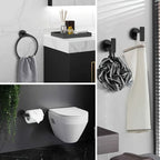 DekoGestell: Towel Holder Bathroom – 5-Piece Wall-Mount Set Made of Stainless Steel, Black/Silver, Space-Saving & Stylish for Bath Textiles