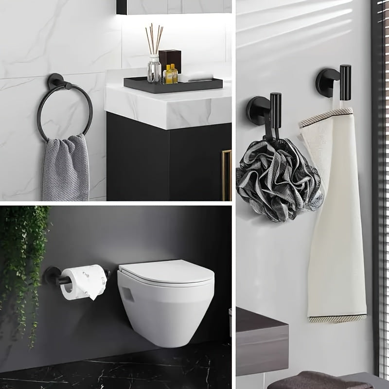DekoGestell: Towel Holder Bathroom – 5-Piece Wall-Mount Set Made of Stainless Steel, Black/Silver, Space-Saving & Stylish for Bath Textiles