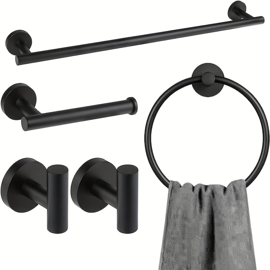 DekoGestell: Towel Holder Bathroom – 5-Piece Wall-Mount Set Made of Stainless Steel, Black/Silver, Space-Saving & Stylish for Bath Textiles