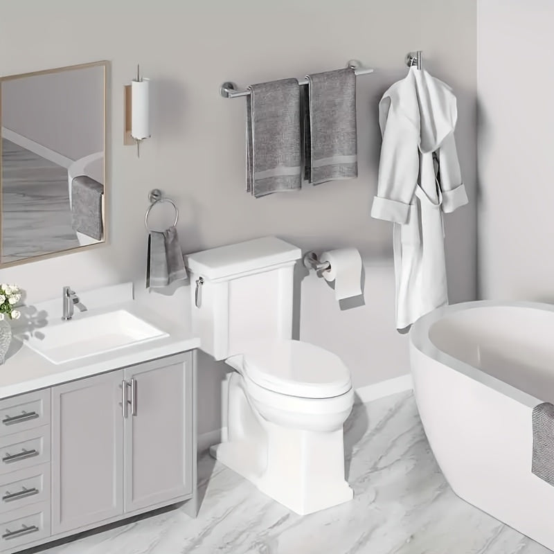 DekoGestell: Towel Holder Bathroom – 5-Piece Wall-Mount Set Made of Stainless Steel, Black/Silver, Space-Saving & Stylish for Bath Textiles
