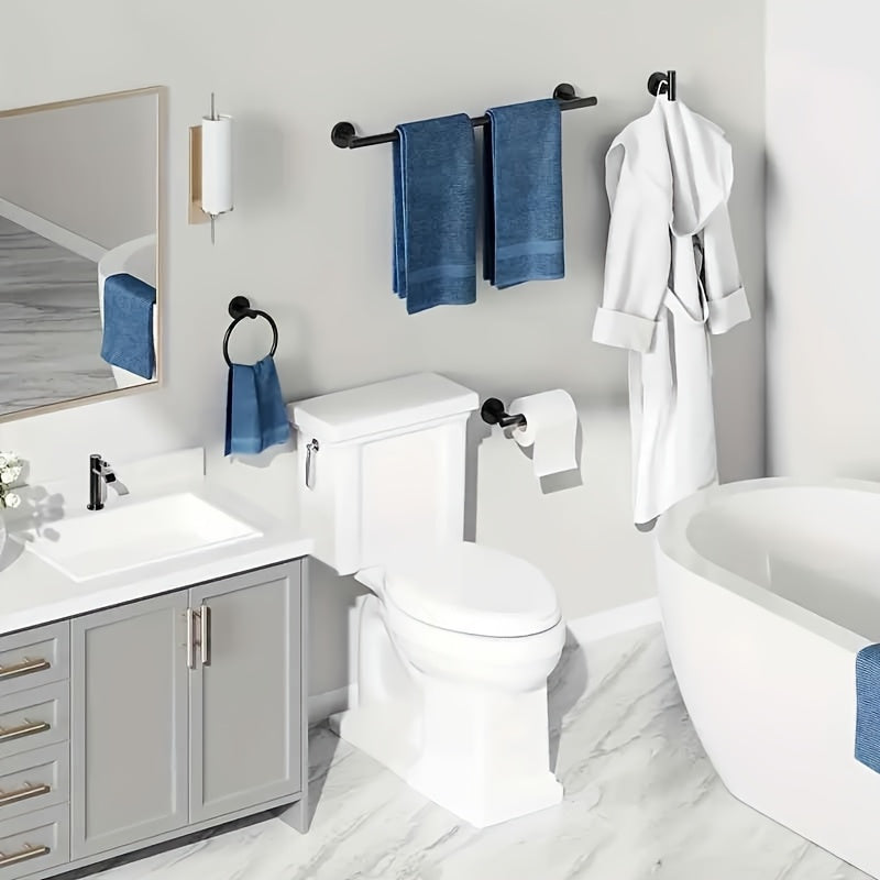 DekoGestell: Towel Holder Bathroom – 5-Piece Wall-Mount Set Made of Stainless Steel, Black/Silver, Space-Saving & Stylish for Bath Textiles