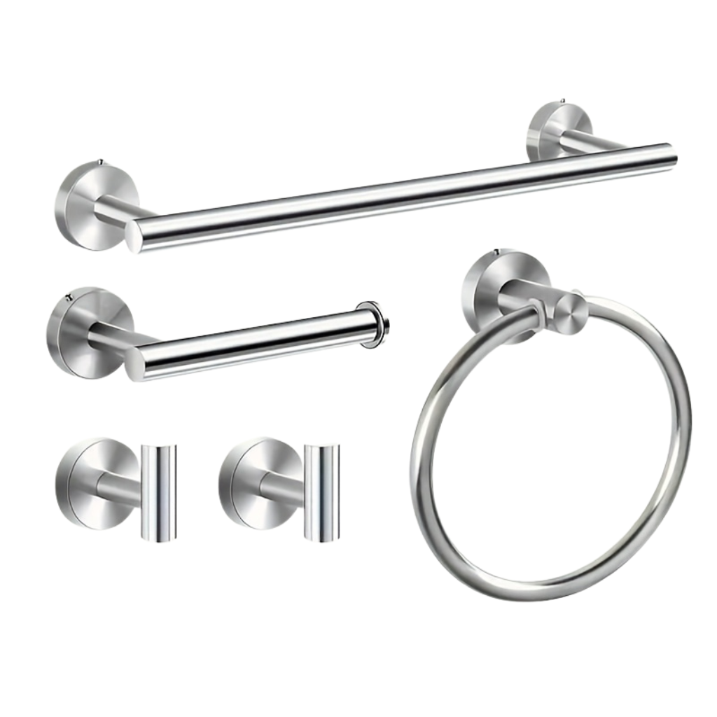 DekoGestell: Towel Holder Bathroom – 5-Piece Wall-Mount Set Made of Stainless Steel, Black/Silver, Space-Saving & Stylish for Bath Textiles