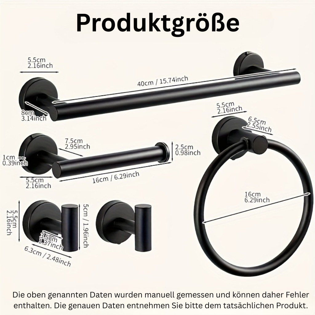 DekoGestell: Towel Holder Bathroom – 5-Piece Wall-Mount Set Made of Stainless Steel, Black/Silver, Space-Saving & Stylish for Bath Textiles