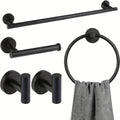 DekoGestell: Towel Holder Bathroom – 5-Piece Wall-Mount Set Made of Stainless Steel, Black/Silver, Space-Saving & Stylish for Bath Textiles