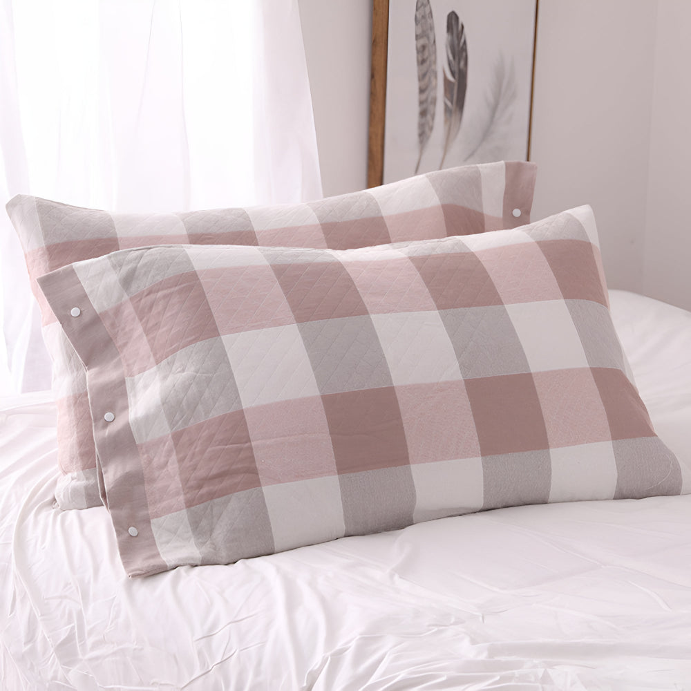 DekoKaro: Checkered & Striped Pillowcase – Durable & Easy Care for Guest Room & Living Room (1 Piece)