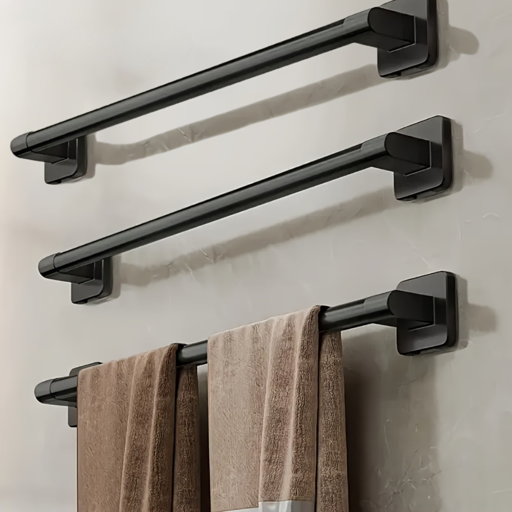 DekoStahl: Towel Holder Bathroom – Elegant Wall Mount Set Made of Iron, Black & Contemporary, Space-Saving & Multifunctional