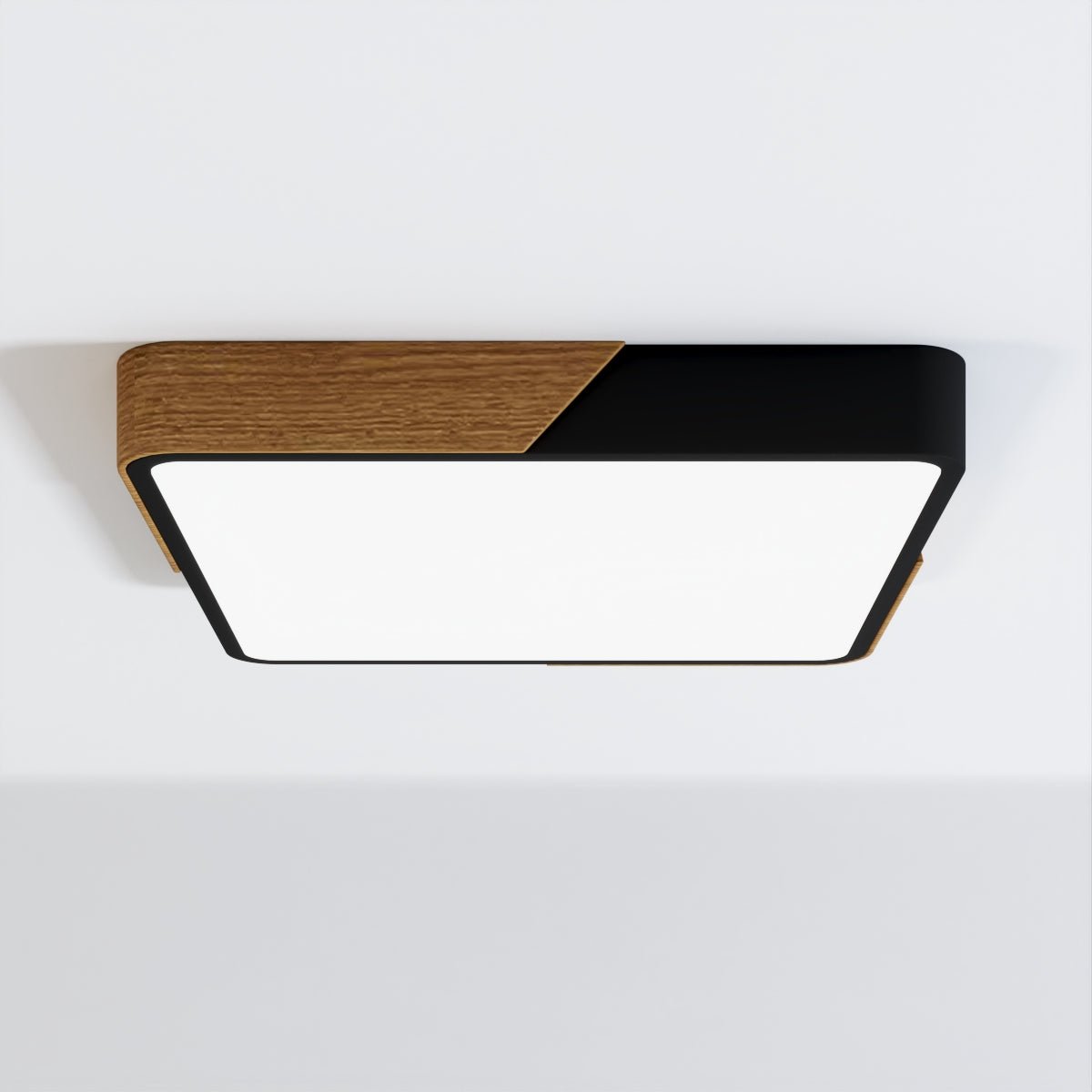 DelphiLicht: Square Ceiling Light Wood & Iron LED Dimmable with Acrylic Diffuser – for Dining Room & Living Room