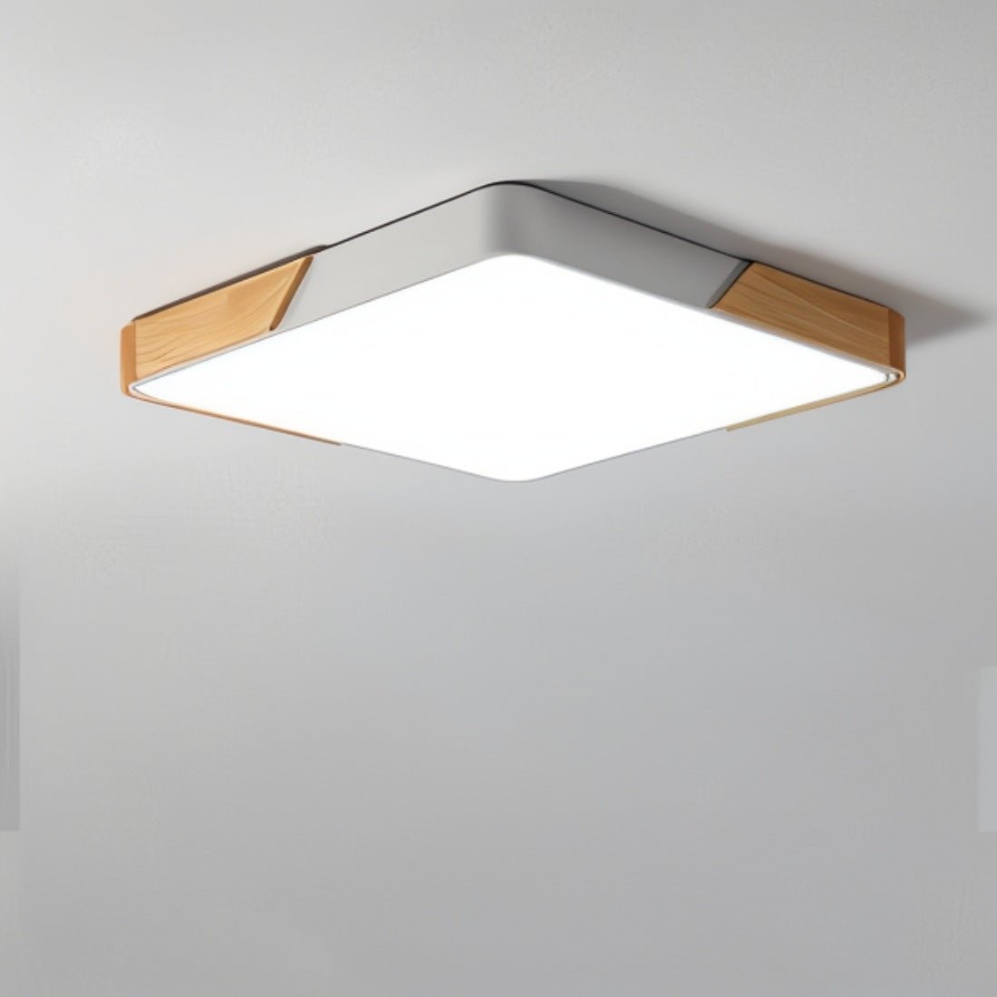 DelphiLicht: Square Ceiling Light Wood & Iron LED Dimmable with Acrylic Diffuser – for Dining Room & Living Room