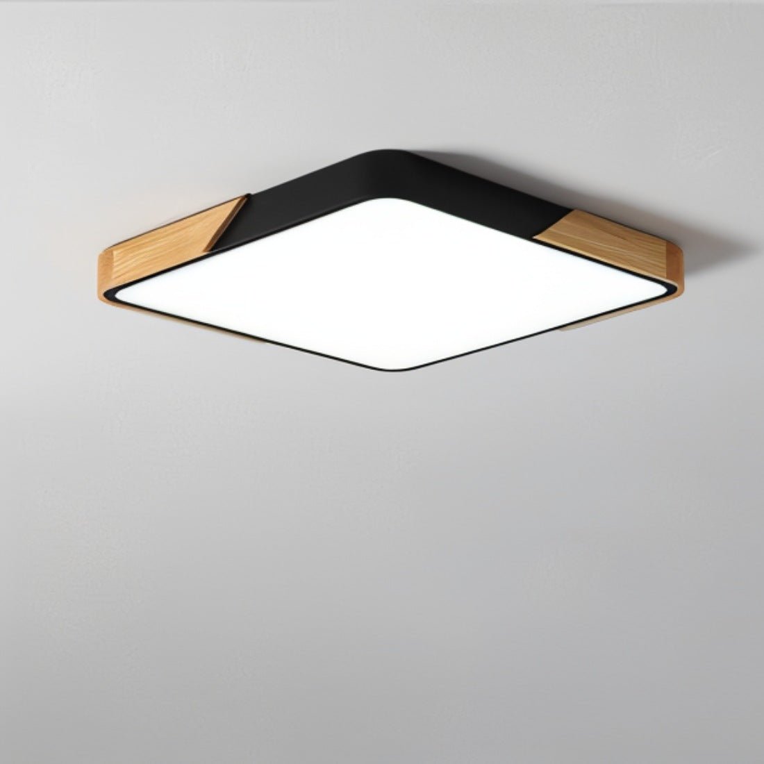 DelphiLicht: Square Ceiling Light Wood & Iron LED Dimmable with Acrylic Diffuser – for Dining Room & Living Room
