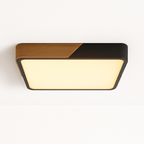 DelphiLicht: Square Ceiling Light Wood & Iron LED Dimmable with Acrylic Diffuser – for Dining Room & Living Room