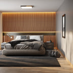 DelphiLicht: Square Ceiling Light Wood & Iron LED Dimmable with Acrylic Diffuser – for Dining Room & Living Room