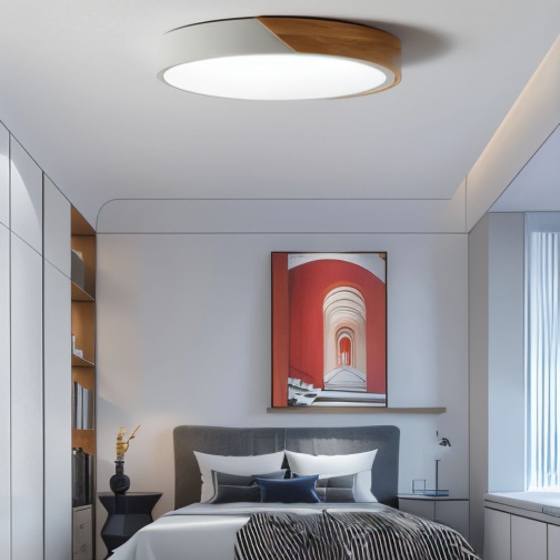 DelphiLicht: Square Ceiling Light Wood & Iron LED Dimmable with Acrylic Diffuser – for Dining Room & Living Room