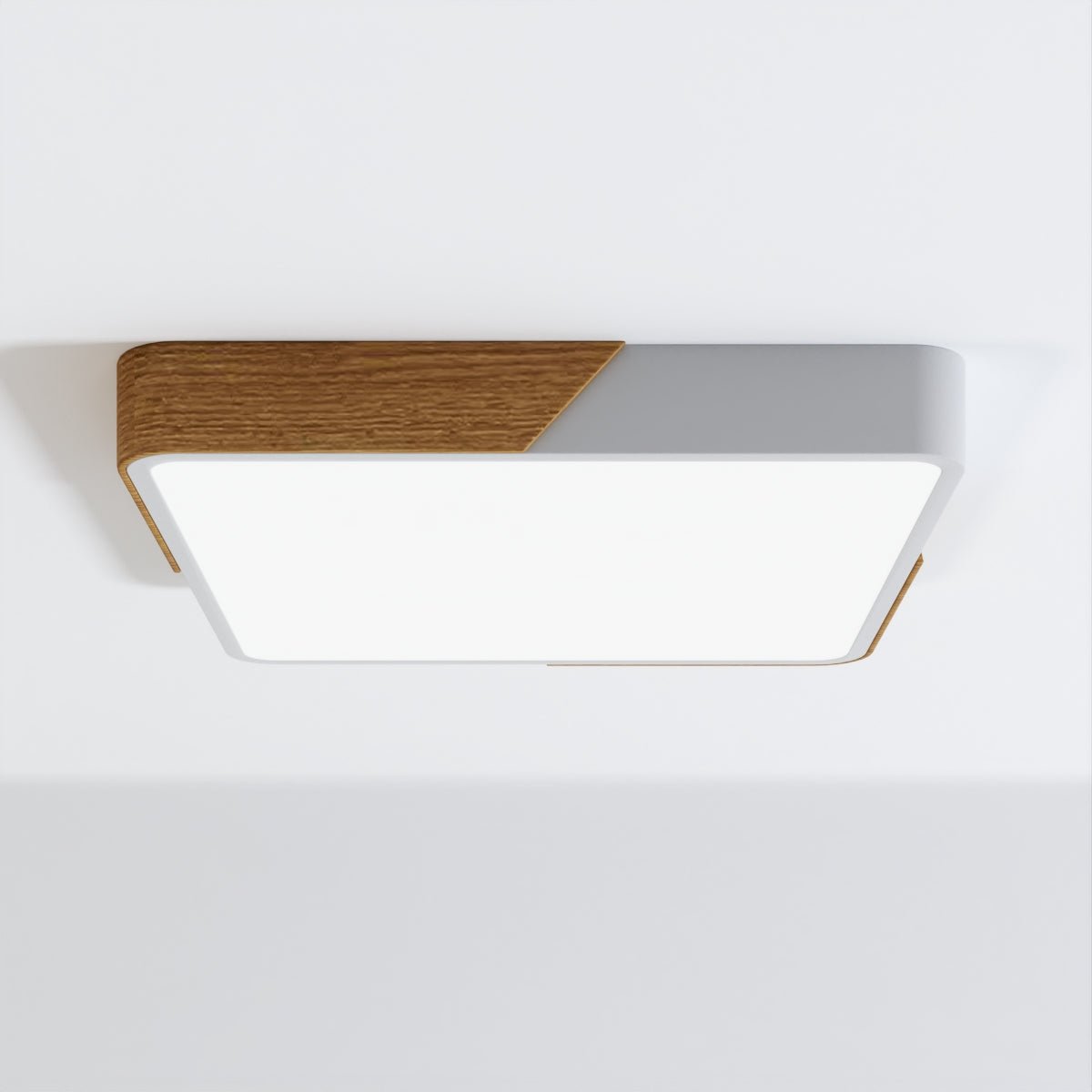 DelphiLicht: Square Ceiling Light Wood & Iron LED Dimmable with Acrylic Diffuser – for Dining Room & Living Room