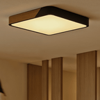 DelphiLicht: Square Ceiling Light Wood & Iron LED Dimmable with Acrylic Diffuser – for Dining Room & Living Room