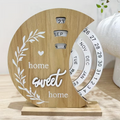 Desk Calendar Natural Wood Rotating Date Wheels Crescent Moon Design