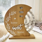 Desk Calendar Natural Wood Rotating Date Wheels Crescent Moon Design