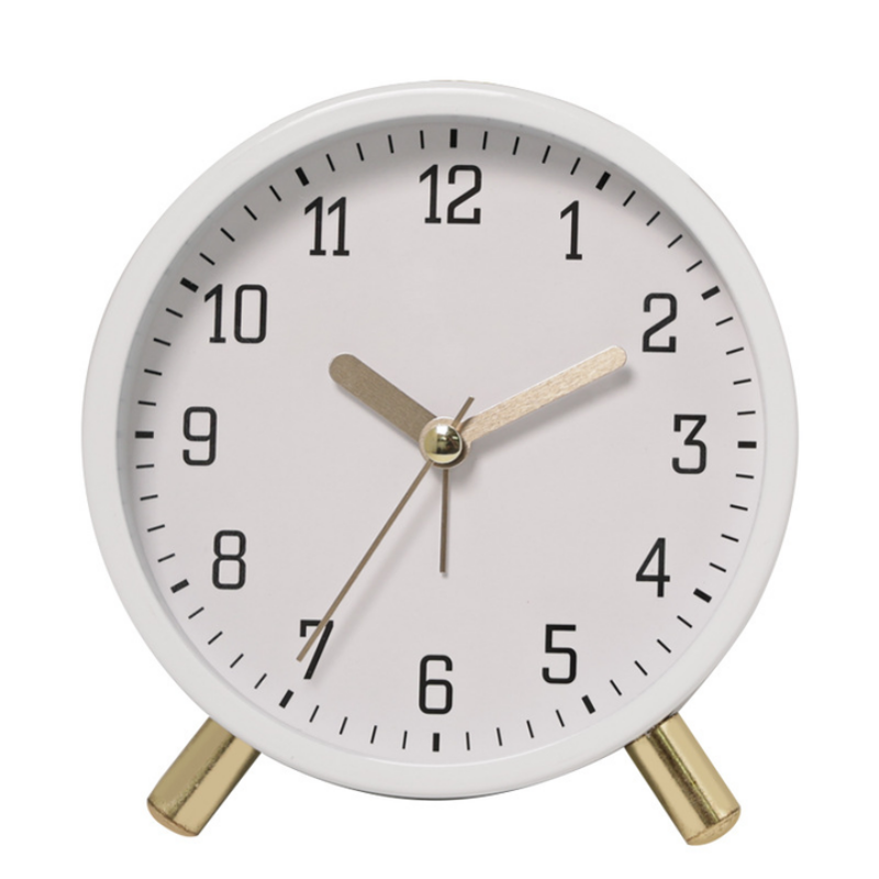 Desk Clock Analog Silent Sweep Metal Glass Battery Operated