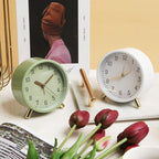 Desk Clock Analog Silent Sweep Metal Glass Battery Operated