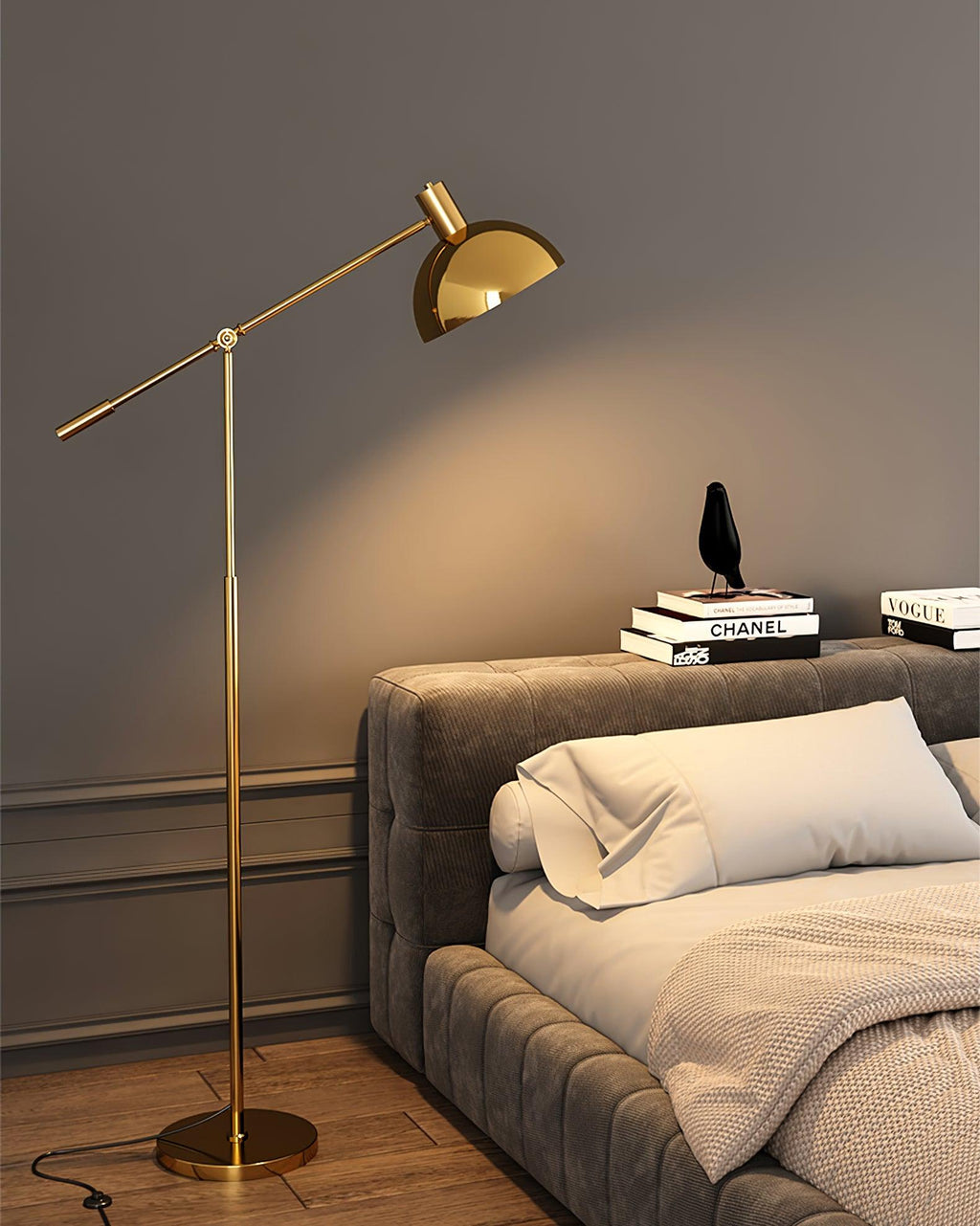 Gold Rocker-Arm Metal Floor Lamp 34.6"