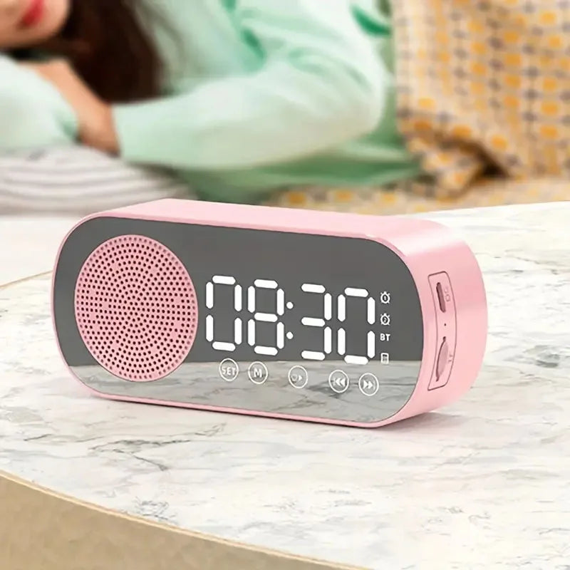 Digital Alarm Clock, LED Mirror Display, Bluetooth Speaker, FM Radio Function