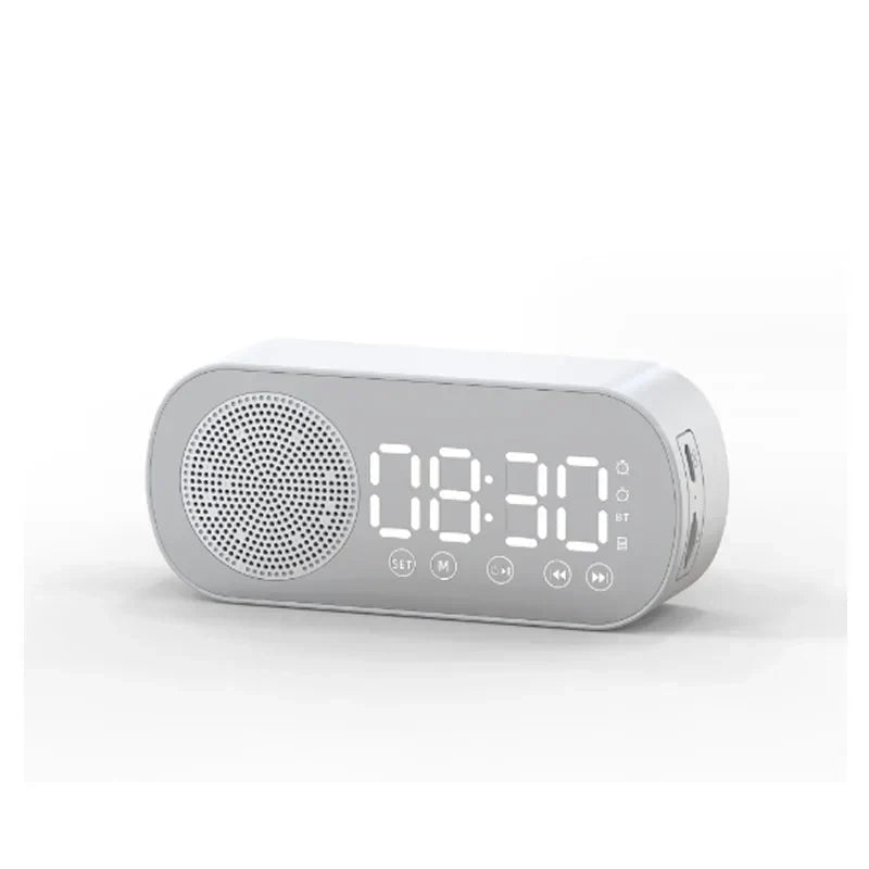 Digital Alarm Clock, LED Mirror Display, Bluetooth Speaker, FM Radio Function