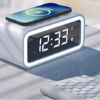 Digital Alarm Clock with Wireless Charging and Adjustable LED Display – Minimalist Design for Home or Office