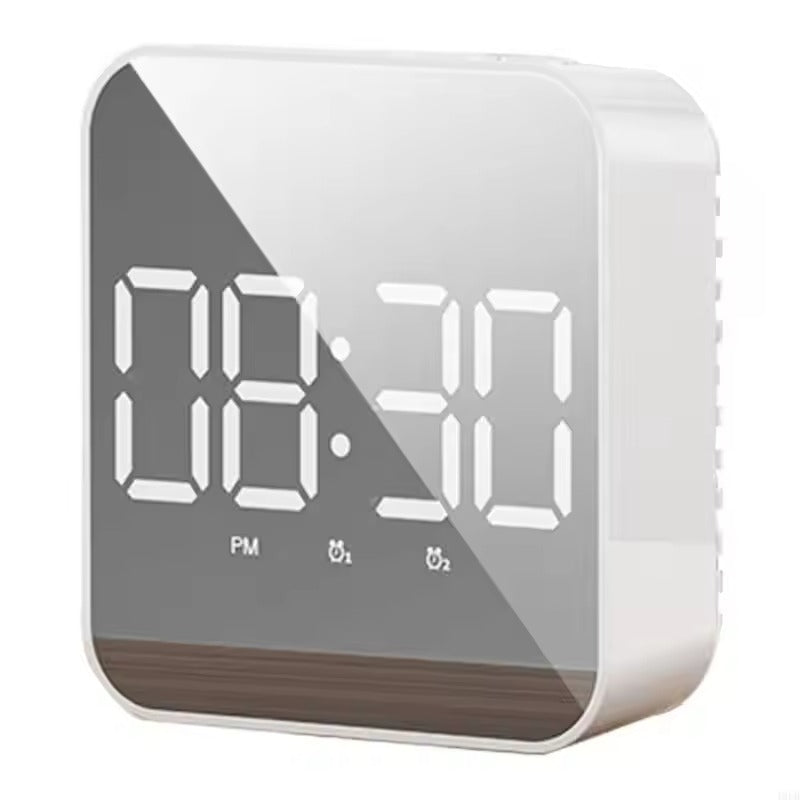 LED Digital Clock with Alarm, Sound Activated Screen, Indoor Temperature Display, Compact Square