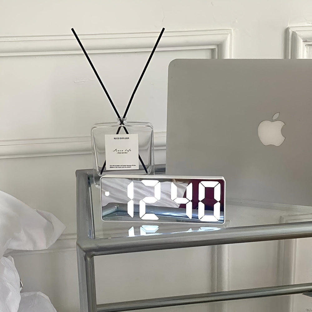 Alarm Clock Digital LED Mirror Display USB Battery Powered