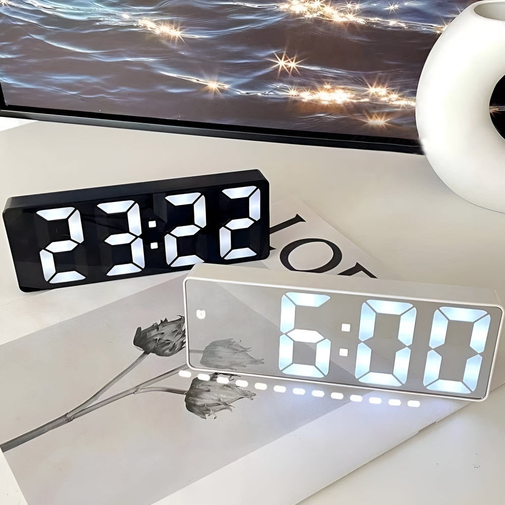 Alarm Clock Digital LED Mirror Display USB Battery Powered