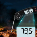 Digital Meat Thermometer Foldable Stainless Steel Probe Backlit LCD Battery Operated