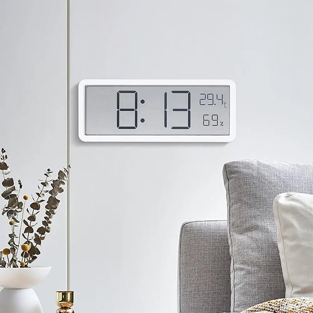 Digital Wall Clock, LCD Screen, Temperature and Humidity Sensors, Plastic Housing